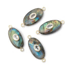 21x12mm Labradorite Oval with Bezeled White Topaz Inlay 1 Connector - Beadsofcambay.com