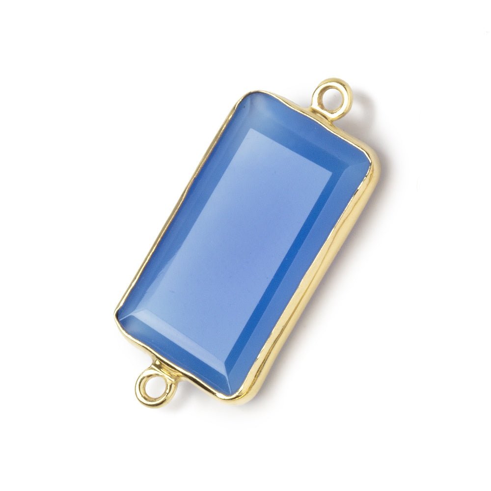 21x12mm Vermeil Bezel Santorini Blue Chalcedony Rectangle Connector 1 Focal - Beadsofcambay.com