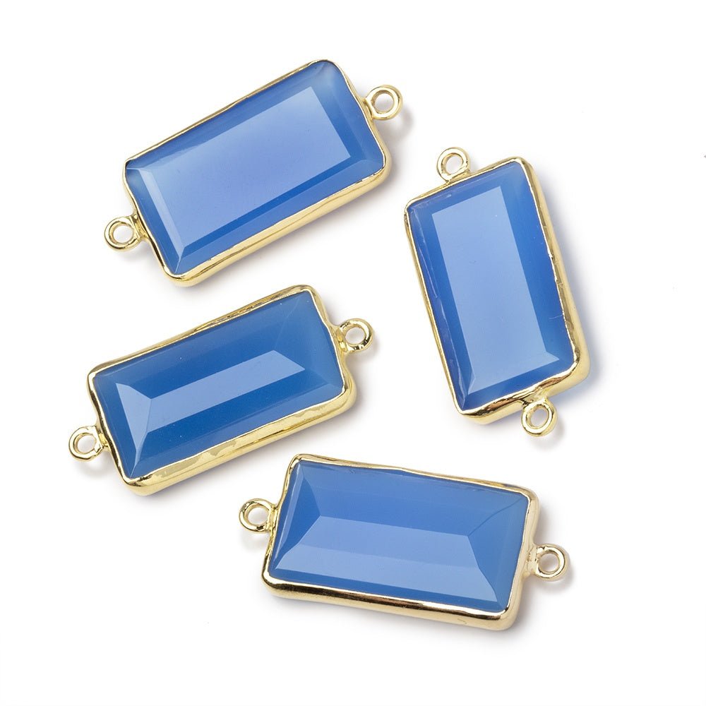 21x12mm Vermeil Bezel Santorini Blue Chalcedony Rectangle Connector 1 Focal - Beadsofcambay.com