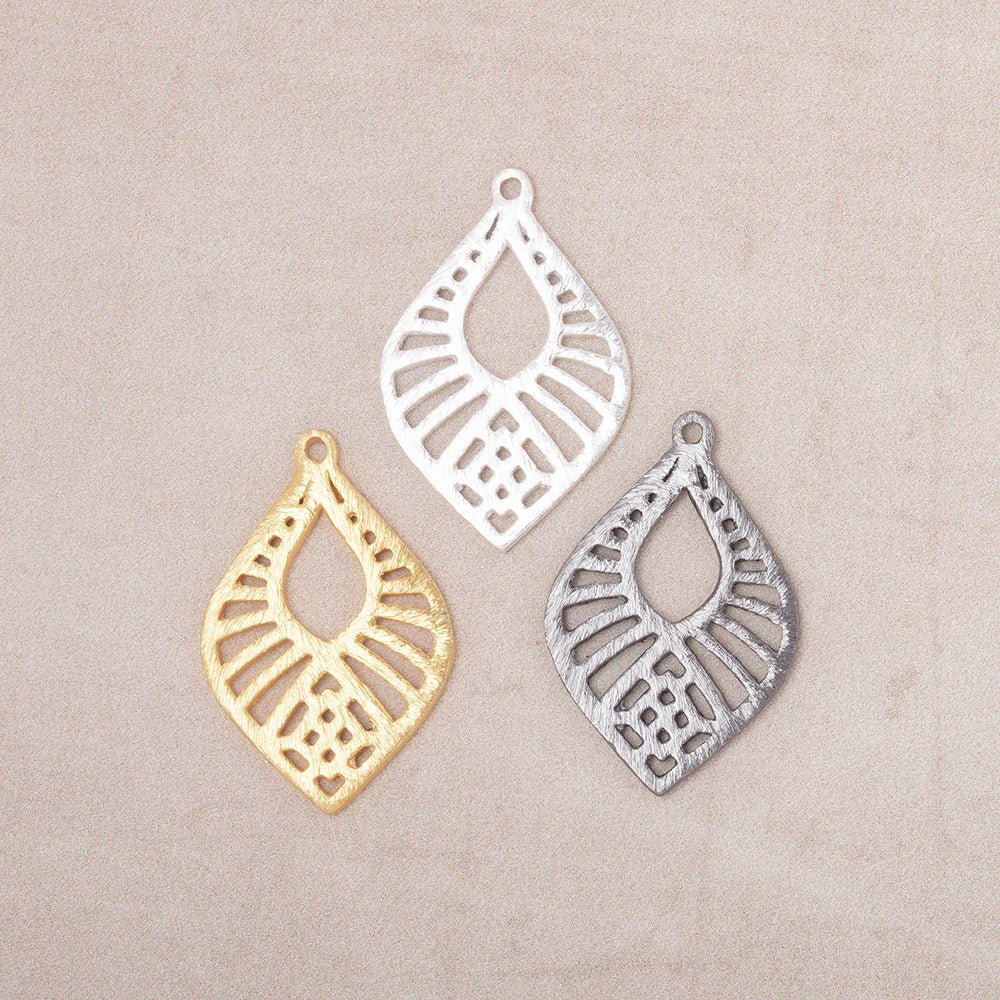 21x15.5mm Brushed Filigree Tear Drop Charm Set of 4 pieces - Beadsofcambay.com