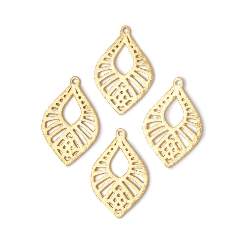 21x15.5mm Brushed Filigree Tear Drop Charm Set of 4 pieces - Beadsofcambay.com