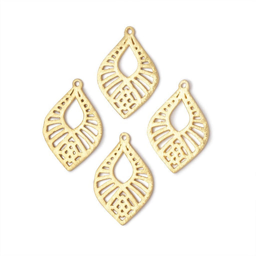 21x15.5mm 22kt Gold Plated Brushed Filigree Tear Drop Charm Set of 4 pieces - Beadsofcambay.com