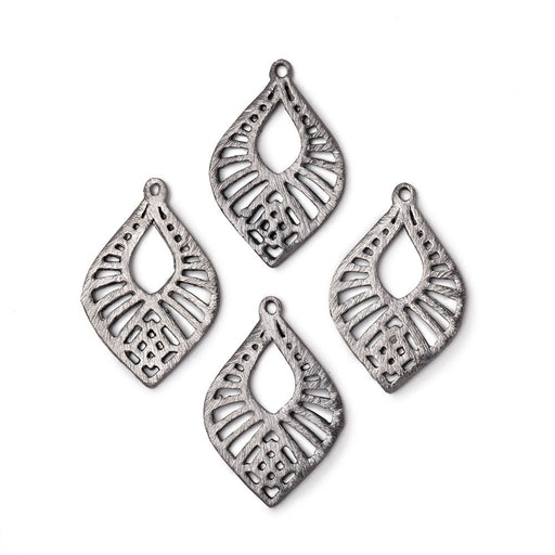 21x15.5mm Black Gold Plated Brushed Filigree Tear Drop Charm Set of 4 pieces - Beadsofcambay.com