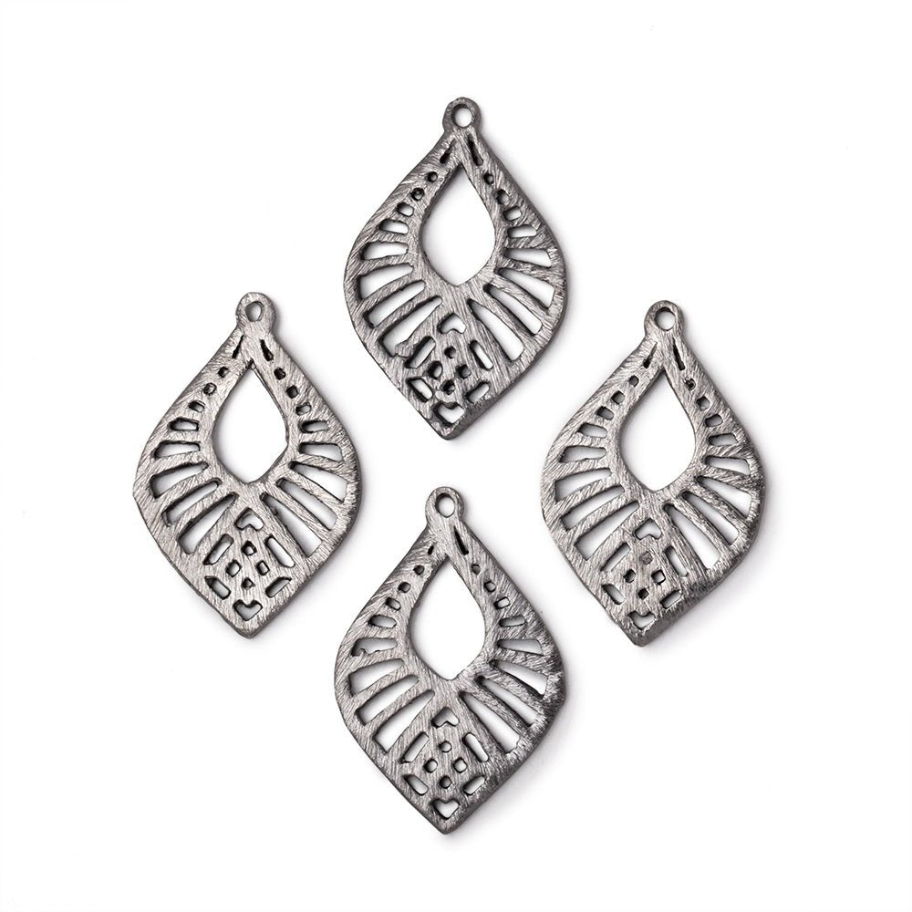 21x15.5mm Brushed Filigree Tear Drop Charm Set of 4 pieces - Beadsofcambay.com