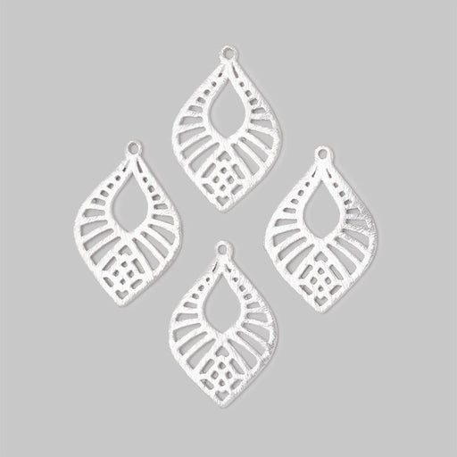 21x15.5mm Silver Plated Brushed Filigree Tear Drop Charm Set of 4 pieces - Beadsofcambay.com