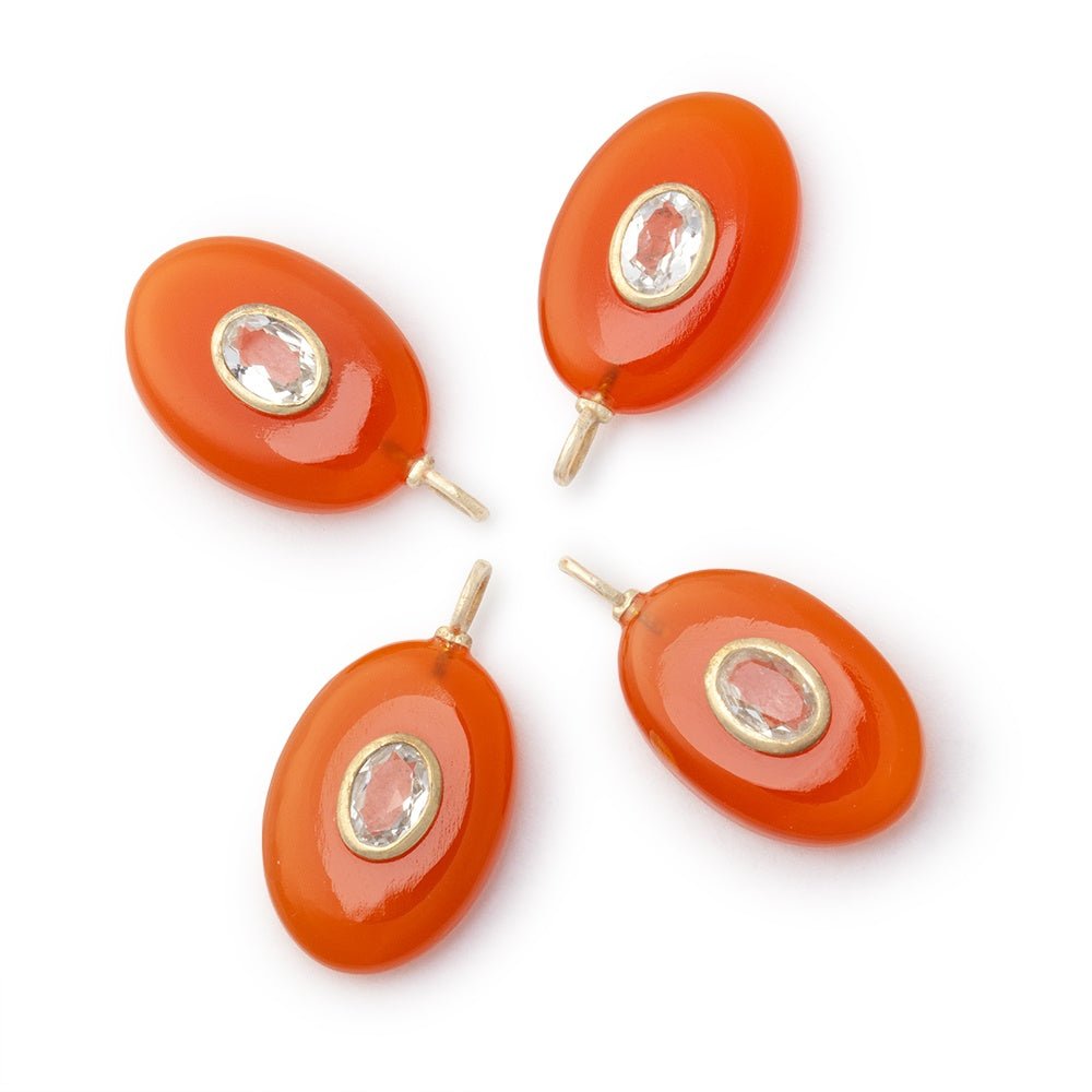 21x15mm Carnelian Oval with Bezeled White Topaz Inlay 1 Pendant - Beadsofcambay.com