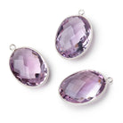 21x16mm Sterling Silver Textured Bezel Amethyst Faceted Oval 1 Pendant - Beadsofcambay.com
