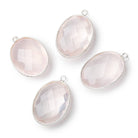 21x16mm Sterling Silver Textured Bezel Rose Quartz Faceted Oval 1 Pendant - Beadsofcambay.com