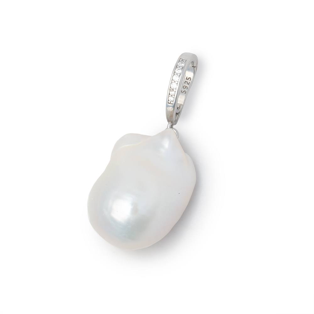 21x16mm White Ultra Baroque Pearl with Sterling Silver CZ Bail 1 Pendant AAA - Beadsofcambay.com