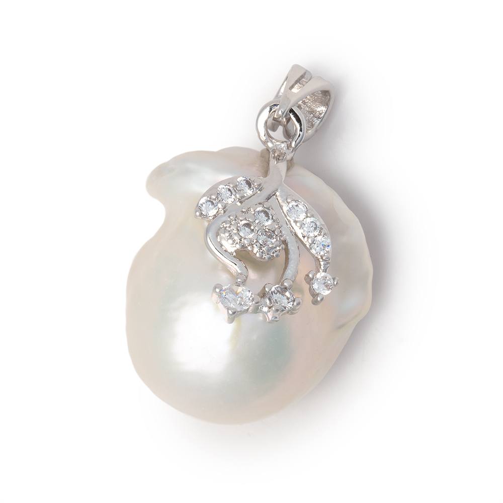 21x17mm .925 Silver Capped White Ultra Baroque Pearl 1 Pendant - Beadsofcambay.com