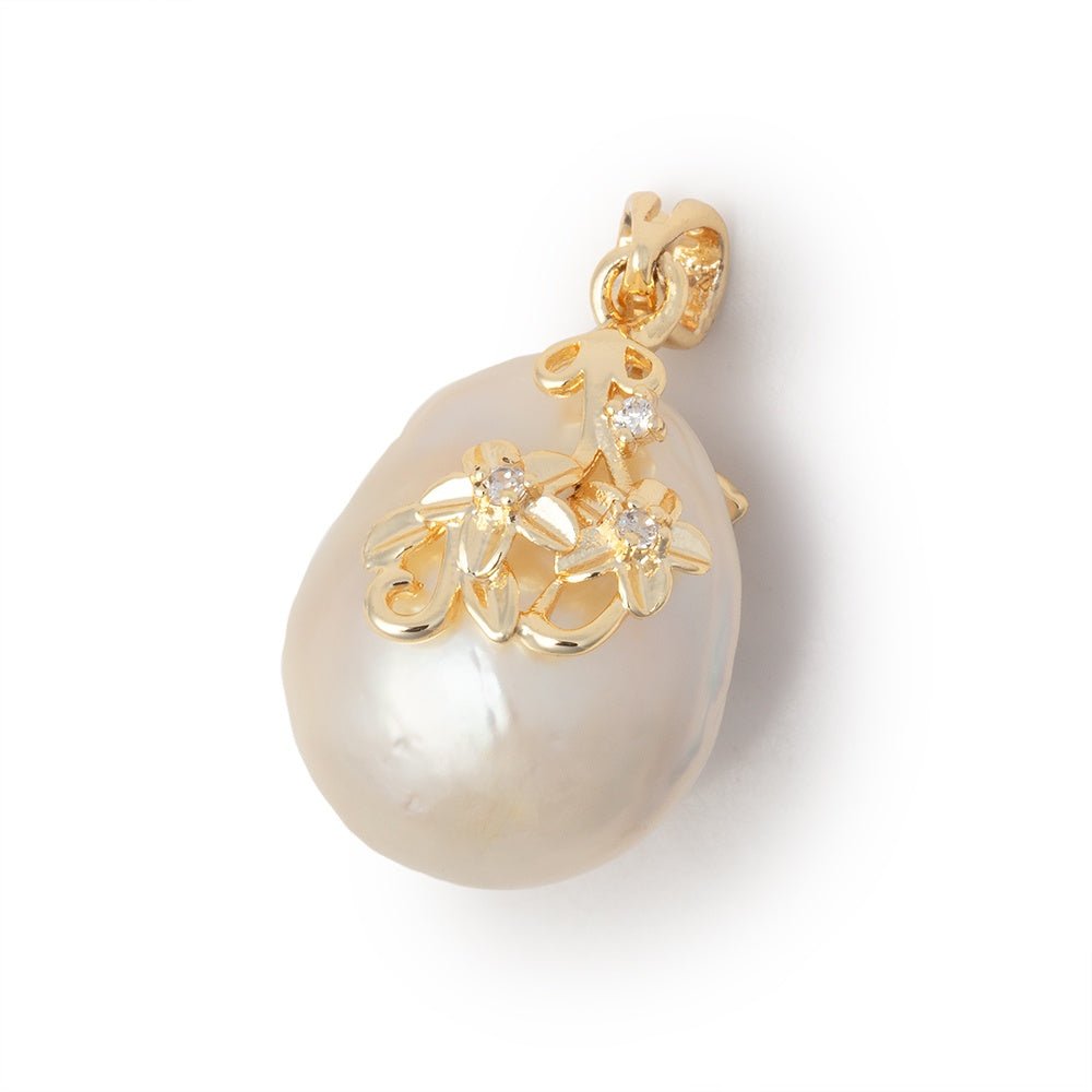 21x17mm Vermeil Capped Cream Ultra Baroque Pearl 1 Pendant - Beadsofcambay.com