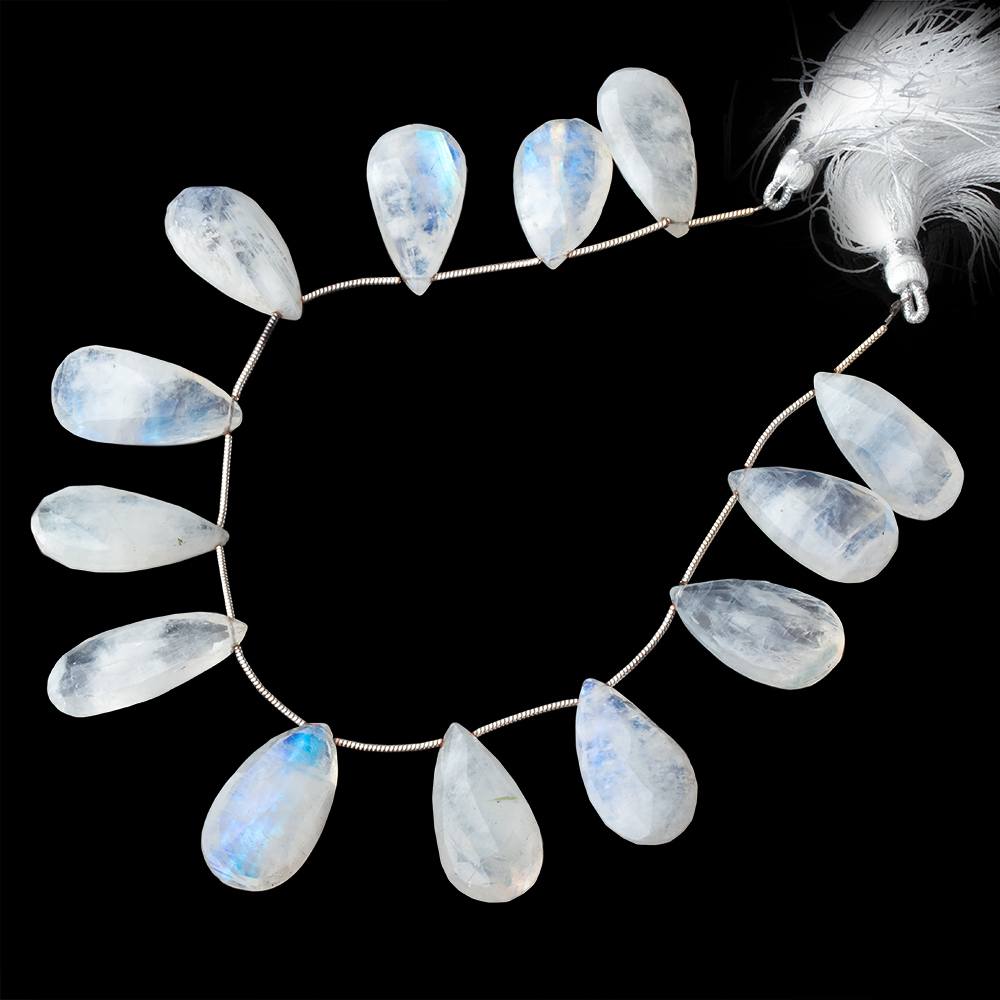 22 - 25mm Rainbow Moonstone Faceted Pear Beads 8 inch 13 pieces - Beadsofcambay.com