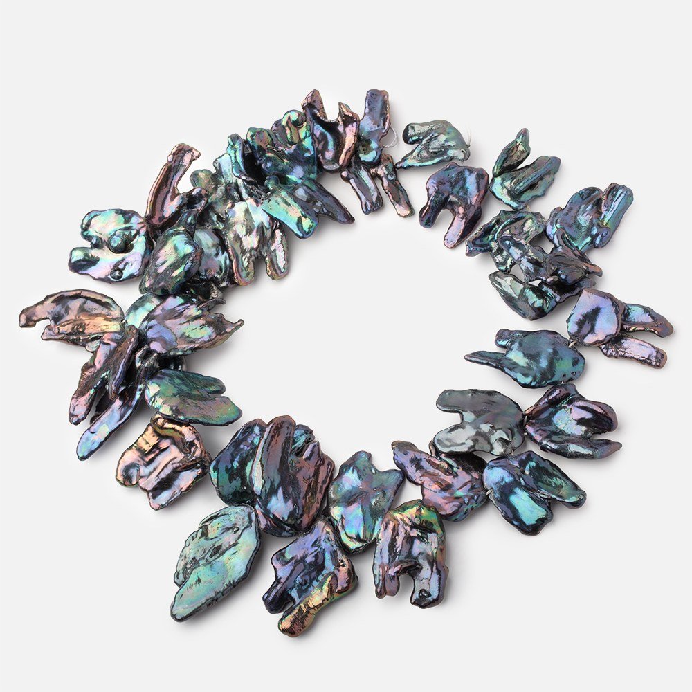 22-42mm Peacock Top Drill Ultra Keshi Freshwater Pearls 18 inch 38 Beads - Beadsofcambay.com