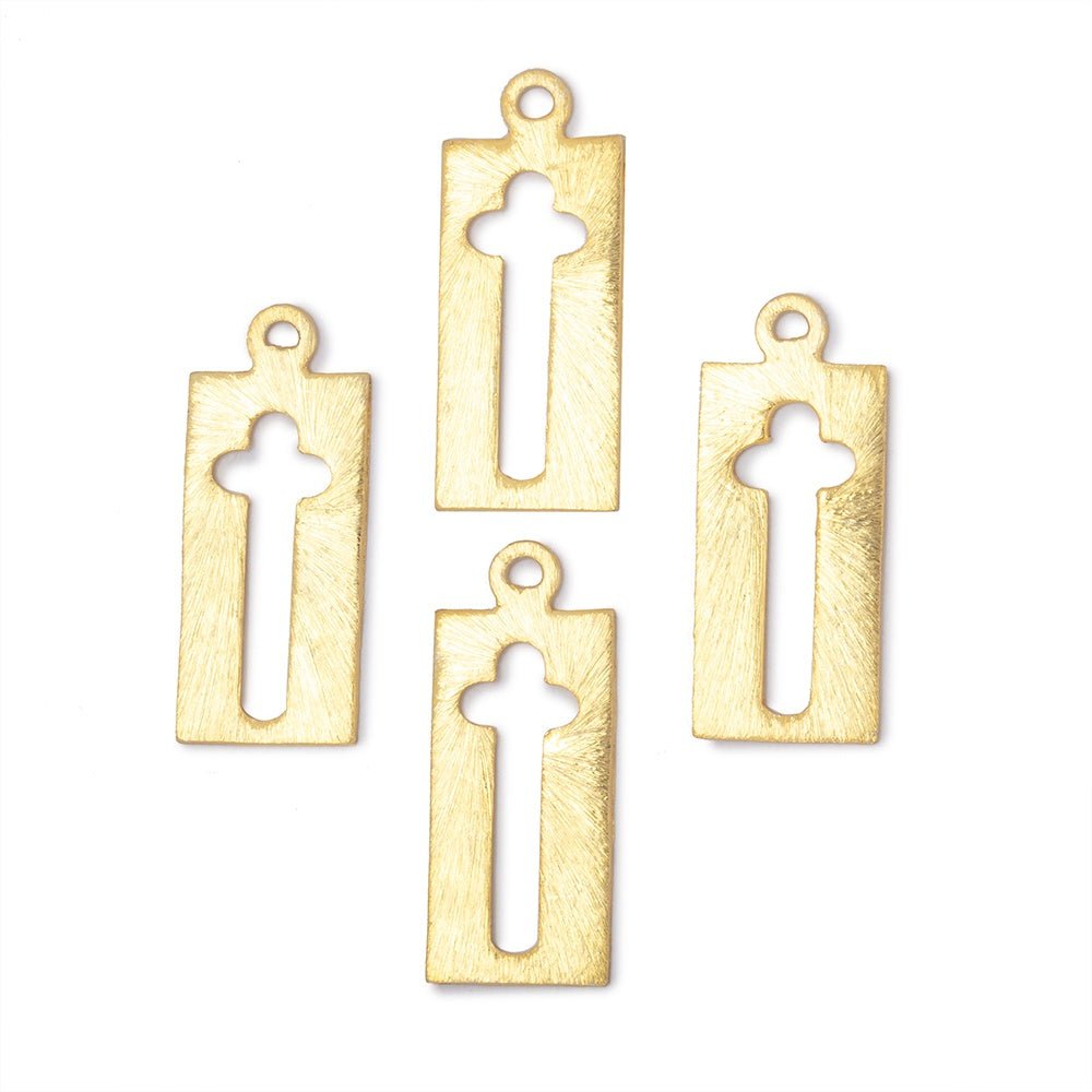 22.5x11mm 22kt Gold Plated Brushed Cross Void Charm Set of 4 pieces - Beadsofcambay.com