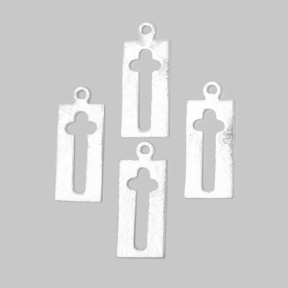 22.5x11mm Silver Plated Brushed Cross Void Charm Set of 4 pieces - Beadsofcambay.com