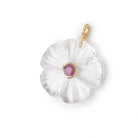 22mm Crystal Quartz Carved Flower with Bezel Ruby Inlay 1 Pendant - Beadsofcambay.com
