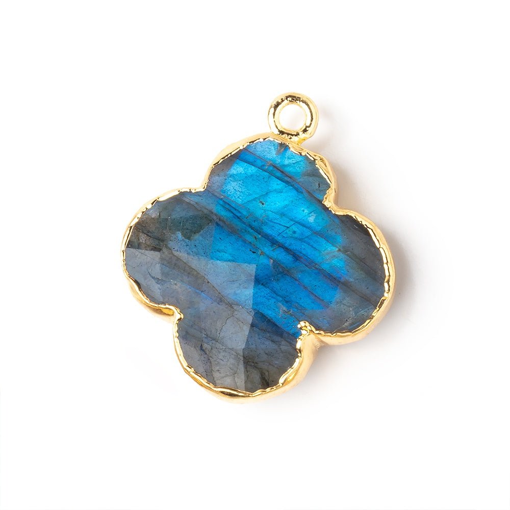 22mm Gold Leafed Labradorite Quatrefoil 1 Pendant - Blue Flash - Beadsofcambay.com