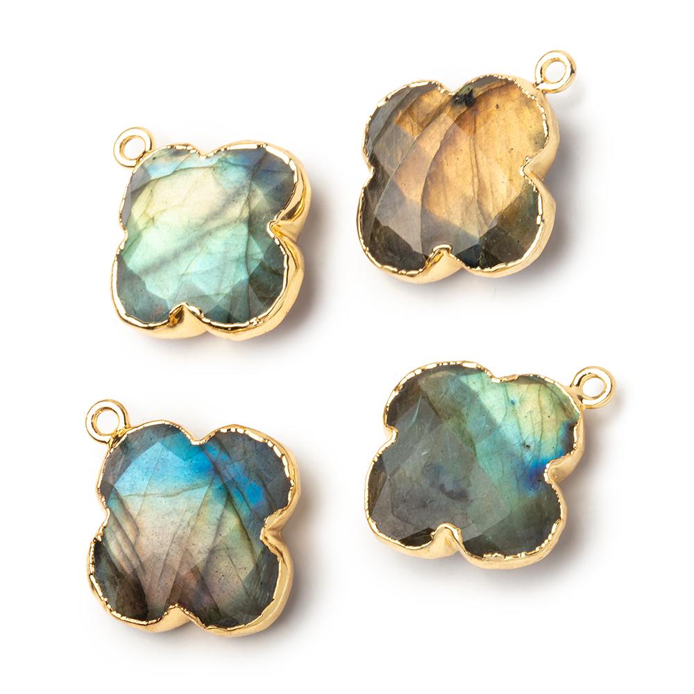 22mm Gold Leafed Labradorite Quatrefoil 1 Pendant - Multi Color Flash - Beadsofcambay.com