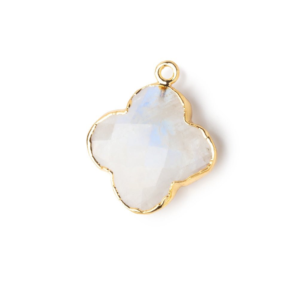 22mm Gold Leafed Rainbow Moonstone Quatrefoil 1 Pendant - Beadsofcambay.com