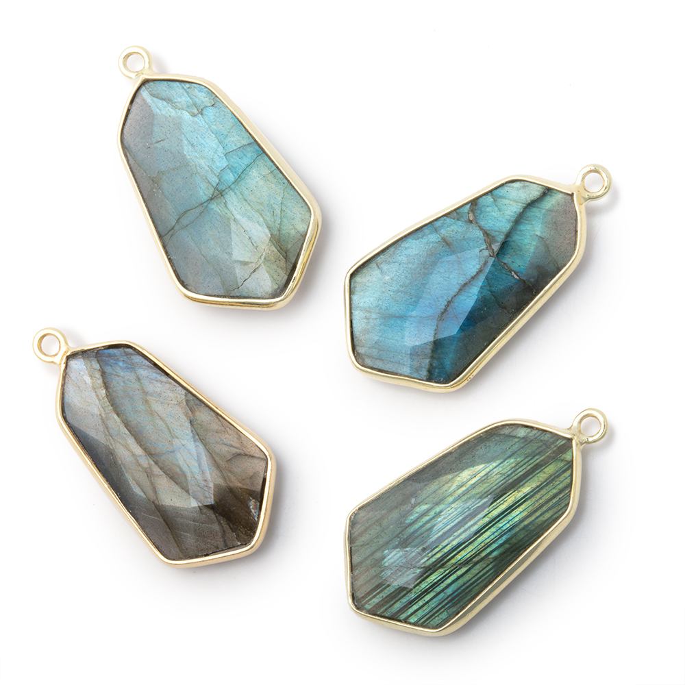 22x12mm Vermeil Bezel Labradorite Faceted Shield 1 Pendant - Beadsofcambay.com