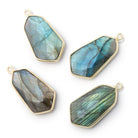 22x12mm Vermeil Bezel Labradorite Faceted Shield 1 Pendant - Beadsofcambay.com