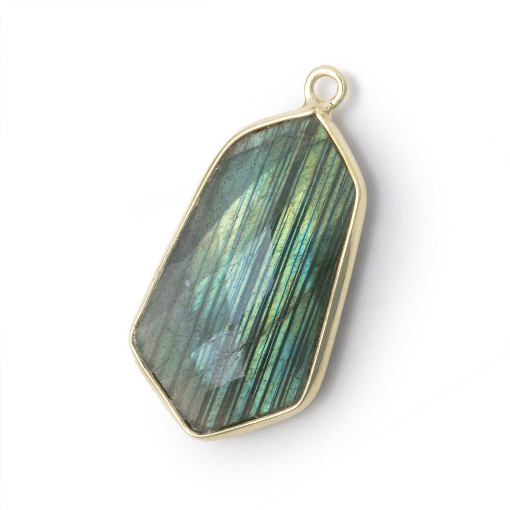 22x12mm Vermeil Bezel Labradorite Faceted Shield 1 Pendant - Beadsofcambay.com