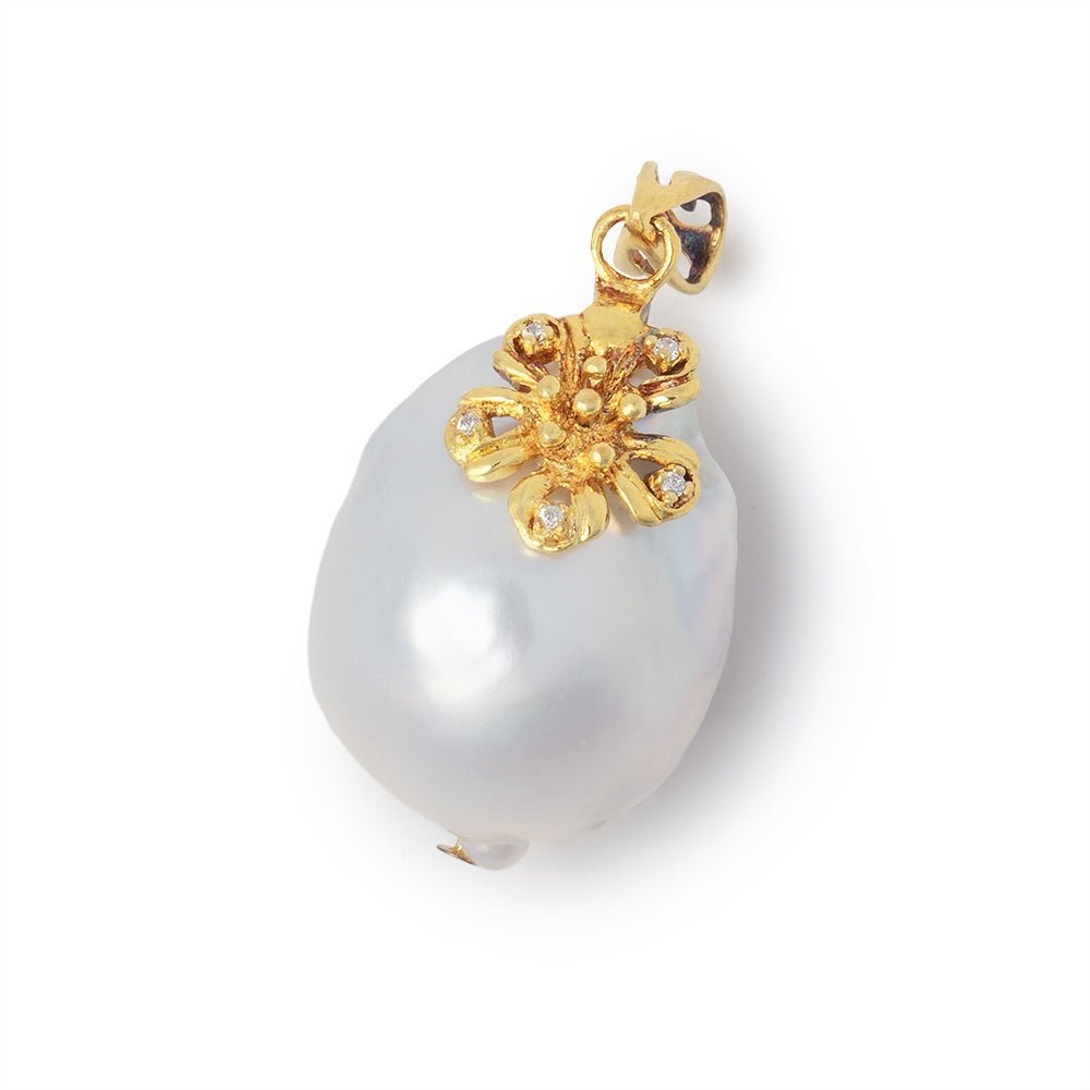 22x16mm Vermeil Capped White Ultra Baroque Pearl 1 Pendant - Beadsofcambay.com
