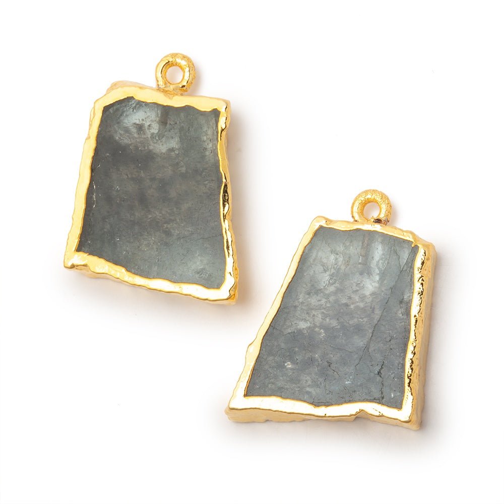 22x19mm Gold Leafed Moss Aquamarine Slice Pendant Focal Set of 2 - Beadsofcambay.com