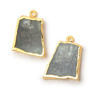 22x19mm Gold Leafed Moss Aquamarine Slice Pendant Focal Set of 2 - Beadsofcambay.com