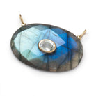 22x35mm Labradorite Faceted Oval with Bezeled Topaz Inlay 1 Connector - Beadsofcambay.com