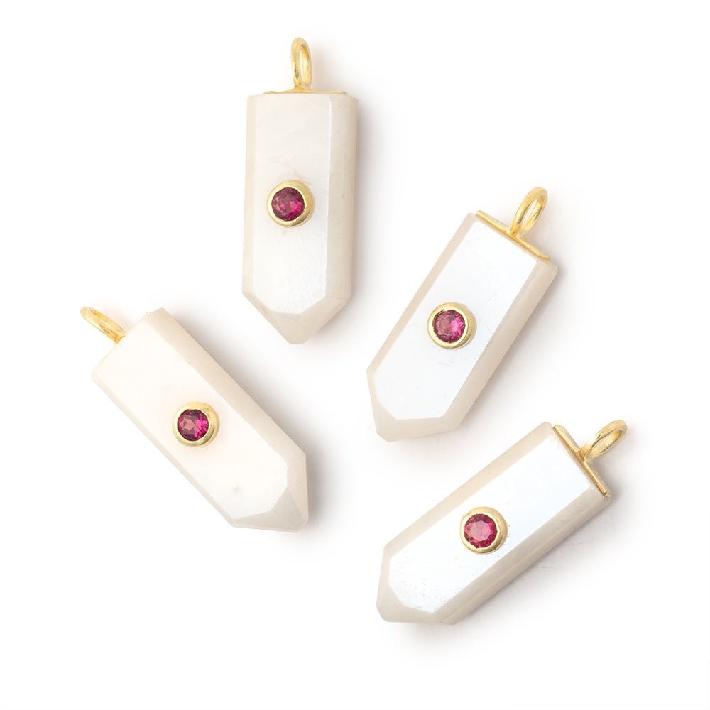 22x9mm Mystic Quartz Point with Bezeled Pink Sapphire Inlay 1 Pendant - Beadsofcambay.com