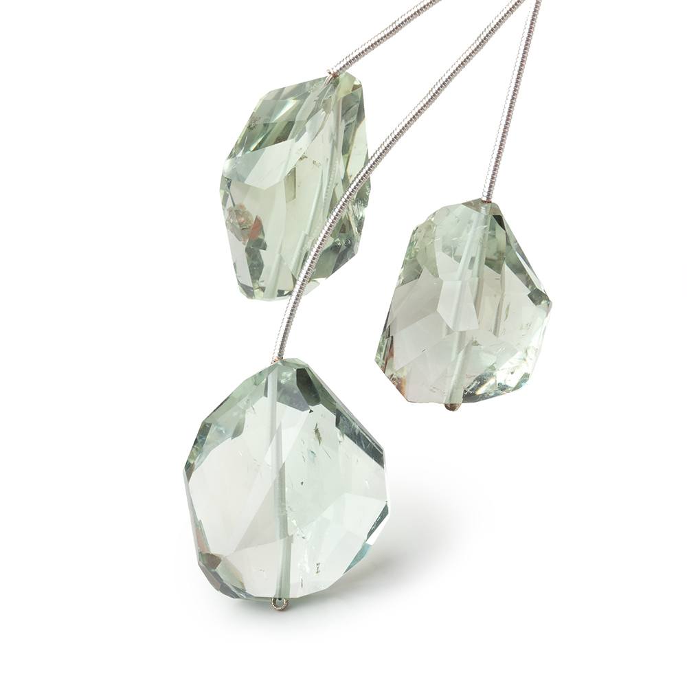 23 - 27mm Prasiolite Faceted Nugget Focal Set of 3 Beads - Beadsofcambay.com