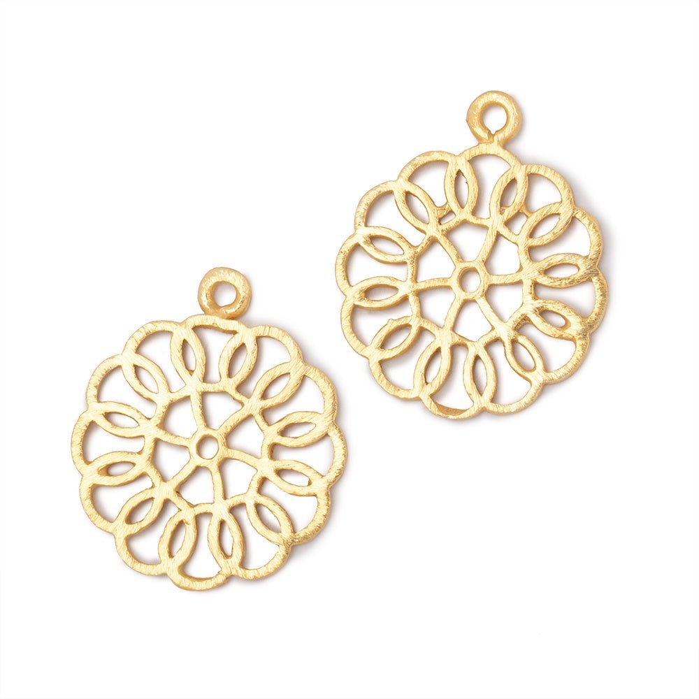 23.5mm 22kt Gold Plated Brushed Filigree Flower Charm Set of 2 pieces - Beadsofcambay.com