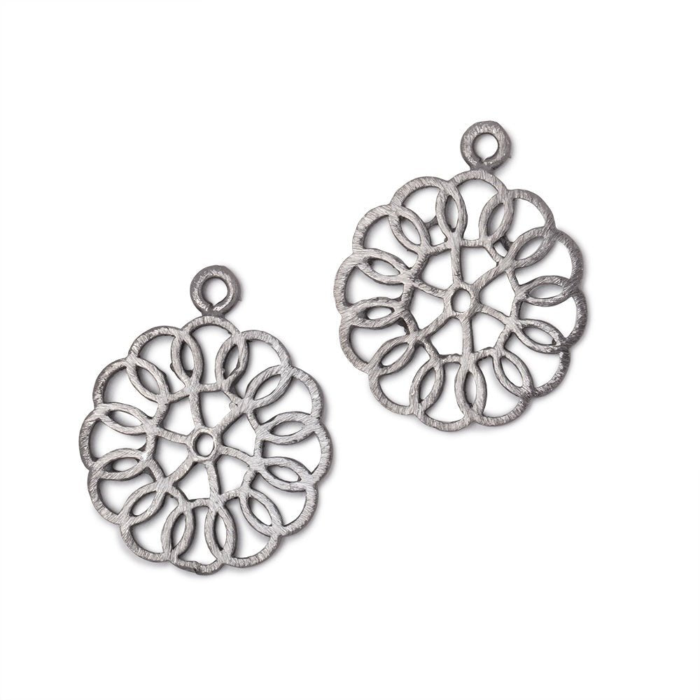 23.5mm Black Gold Plated Brushed Filigree Flower Charm Set of 2 pieces - Beadsofcambay.com