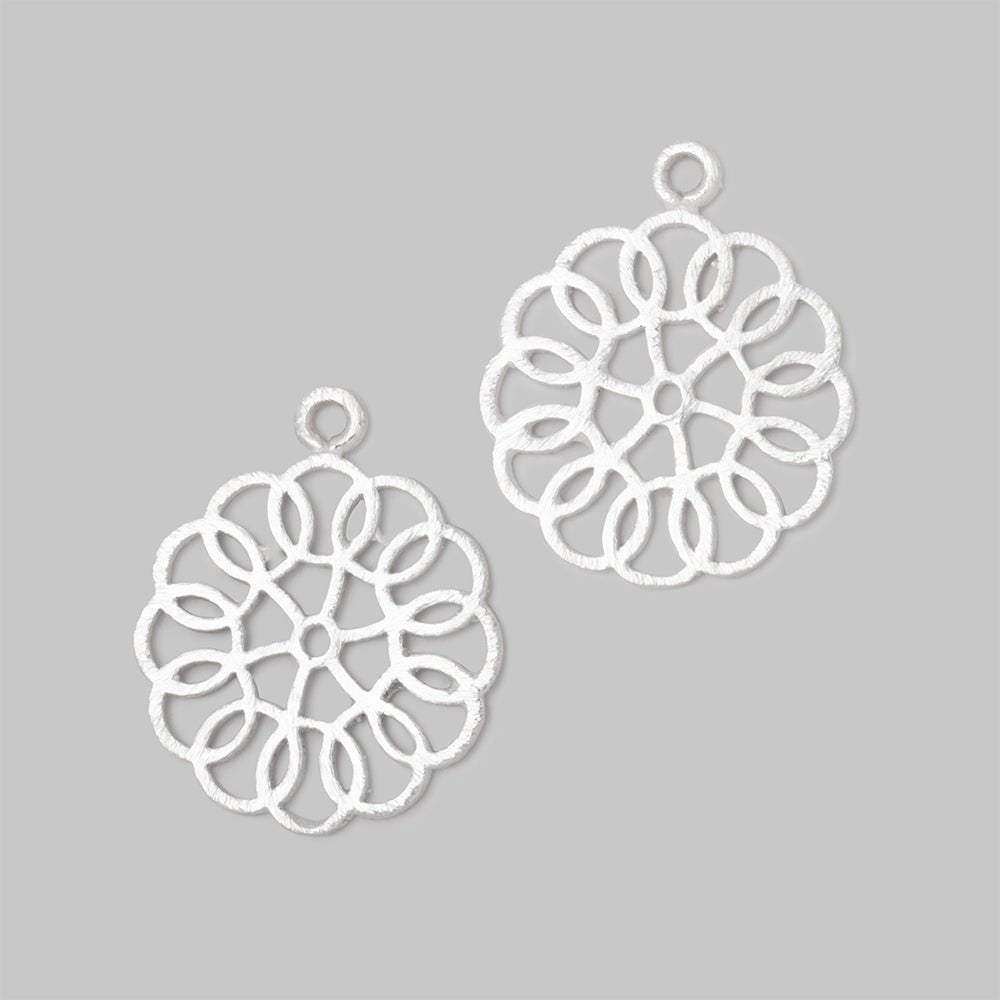 23.5mm Silver Plated Brushed Filigree Flower Charm Set of 2 pieces - Beadsofcambay.com