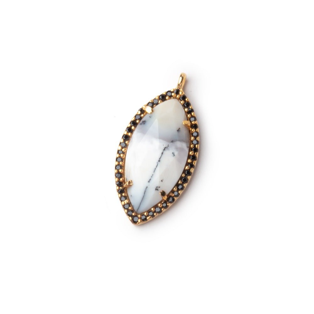 23x13mm Vermeil & Black CZ Bezel Dendritic Opal Marquise 1 Pendant - Beadsofcambay.com