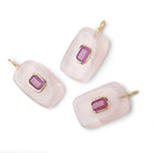 23x15mm Rose Quartz Rectangle with Bezeled Ruby Inlay 1 Pendant - Beadsofcambay.com