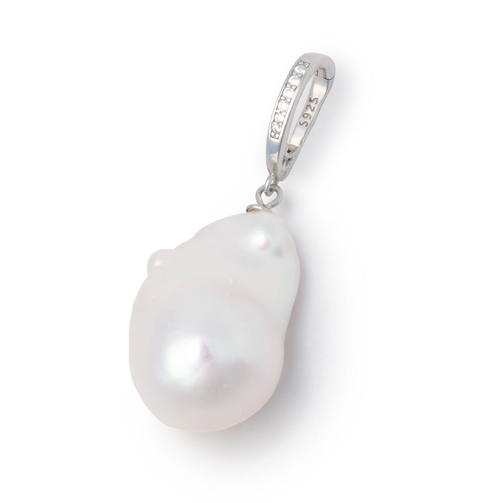 23x15mm White Ultra Baroque Pearl with Sterling Silver CZ Bail 1 Pendant AAA - Beadsofcambay.com