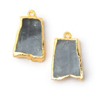 23x17mm Gold Leafed Moss Aquamarine Slice Pendant Focal Set of 2 - Beadsofcambay.com