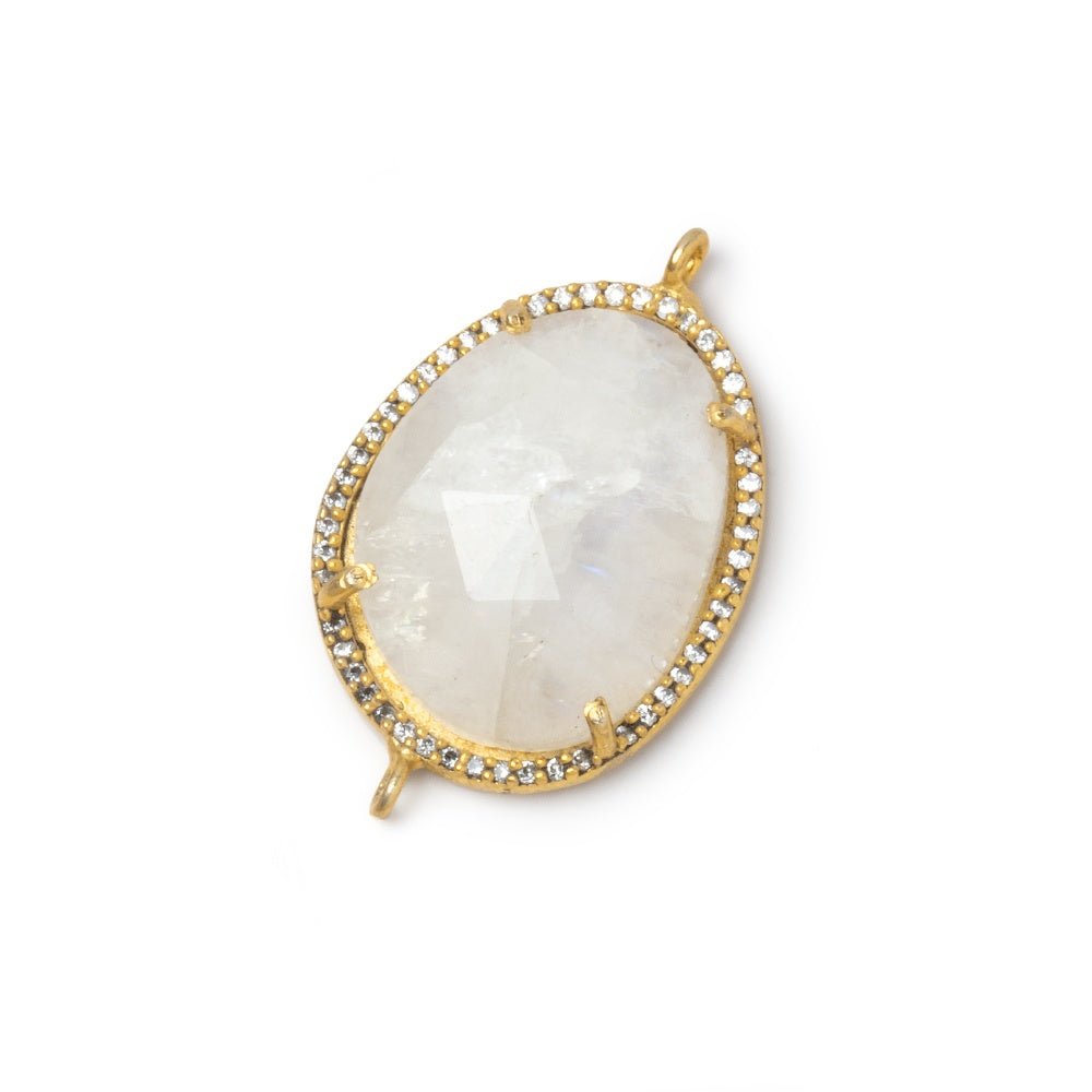 23x19mm Vermeil CZ Bezel Rainbow Moonstone Faceted Nugget Connector 1 Focal - Beadsofcambay.com