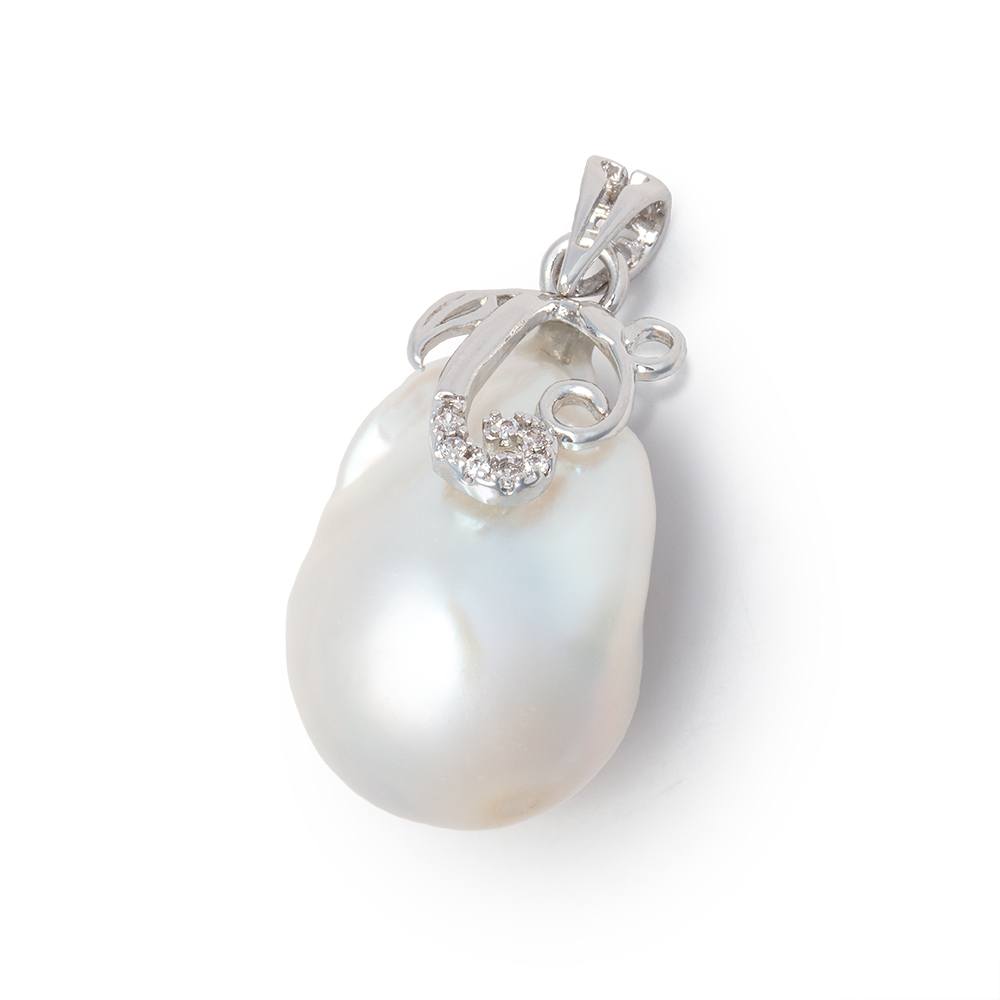 24.5x16mm .925 Silver Capped White Ultra Baroque Pearl 1 Pendant - Beadsofcambay.com