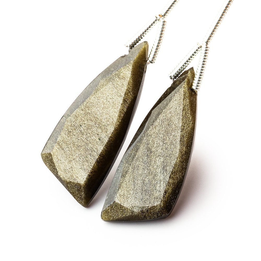 24x10mm Golden Sheen Obsidian Fancy Shape Briolette Set of 2 Focals - Beadsofcambay.com
