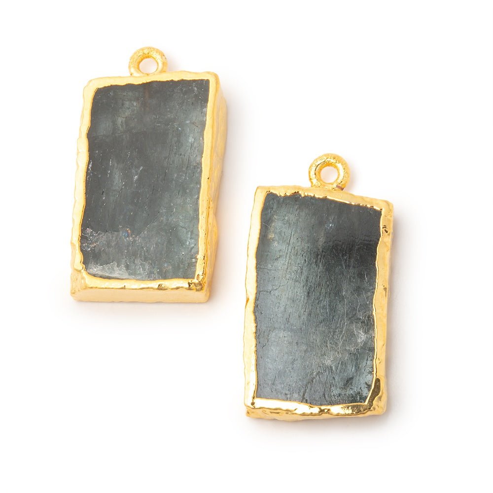 24x15mm Gold Leafed Moss Aquamarine Slice Pendant Focal Set of 2 - Beadsofcambay.com