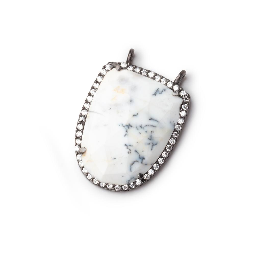 24x19mm Black Gold CZ Bezel Dendritic Opal Shield Connector 1 piece - Beadsofcambay.com