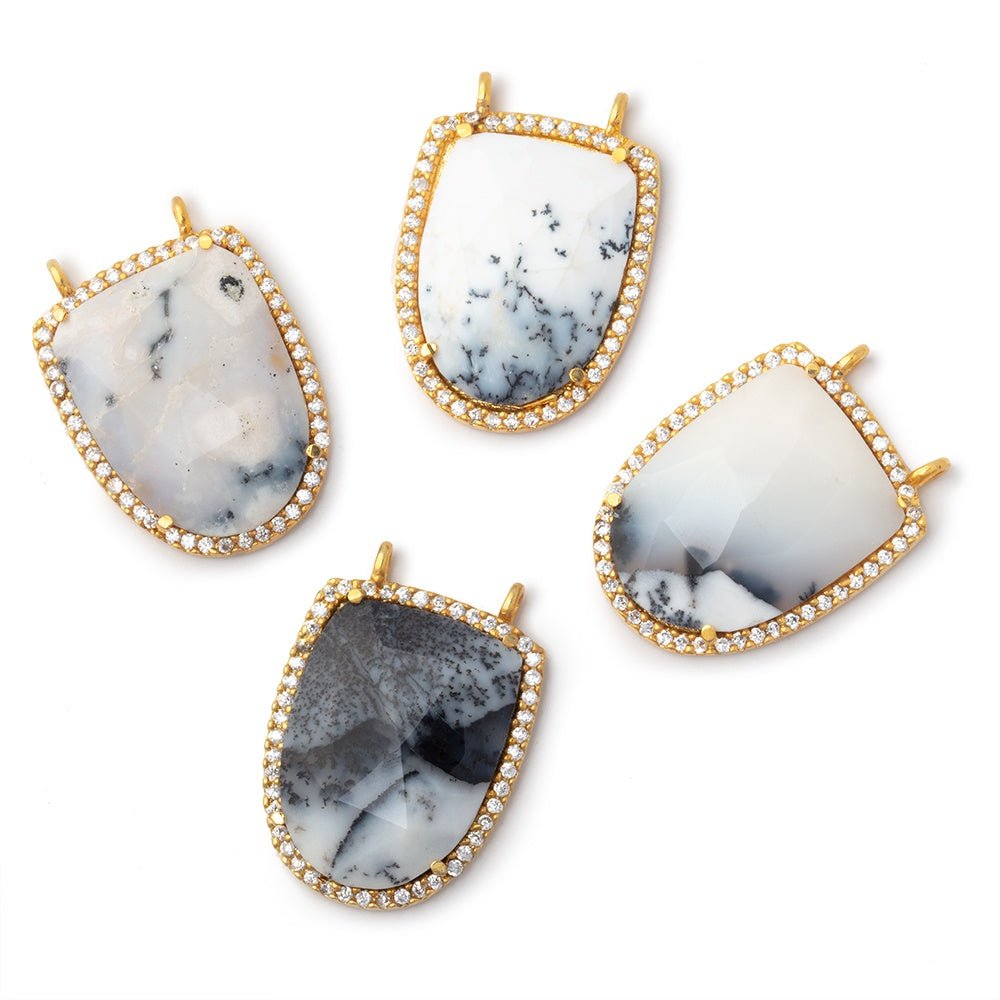 24x19mm Vermeil CZ Bezel Dendritic Opal Shield Connector 1 piece - Beadsofcambay.com