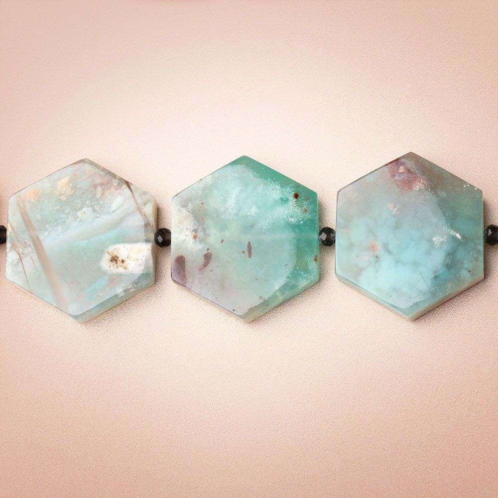 24x21mm Aqua Green Chalcedony Plain Hexagon 26 inch 29 Beads AAA - Beadsofcambay.com