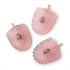 24x21mm Pink Chalcedony Carved Pendant with Bezeled Ruby Inlay 1 piece - Beadsofcambay.com