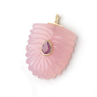 24x21mm Pink Chalcedony Carved Pendant with Bezeled Ruby Inlay 1 piece - Beadsofcambay.com