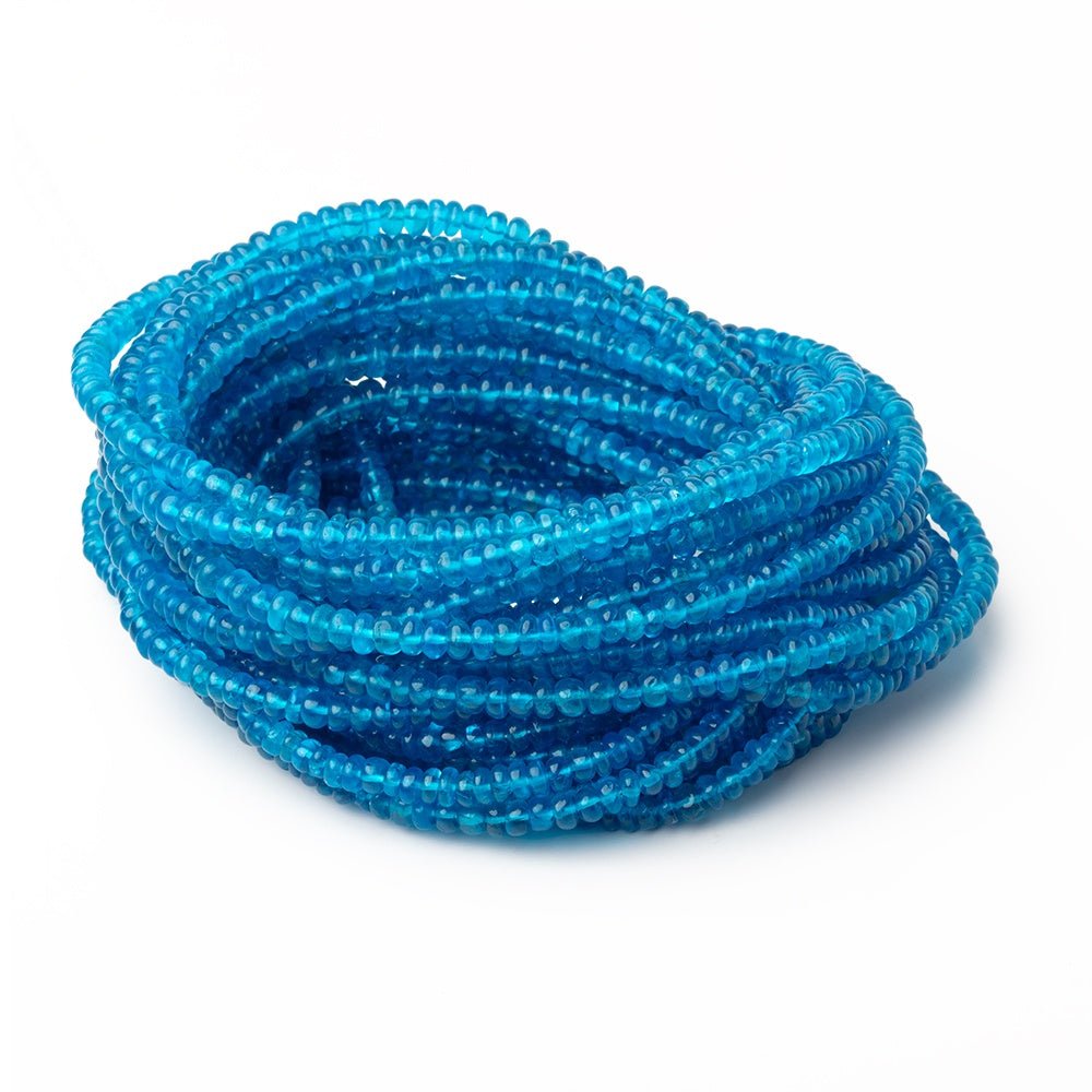 2.5-4mm Neon Blue Apatite Plain Rondelle Beads 15.5 inch 182 pieces - Beadsofcambay.com