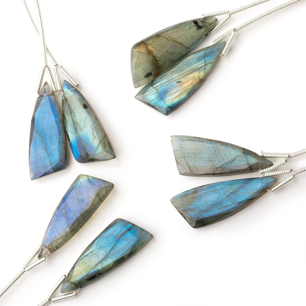 25x10mm Labradorite Fancy Shape Briolette Set of 2 Focals - Beadsofcambay.com